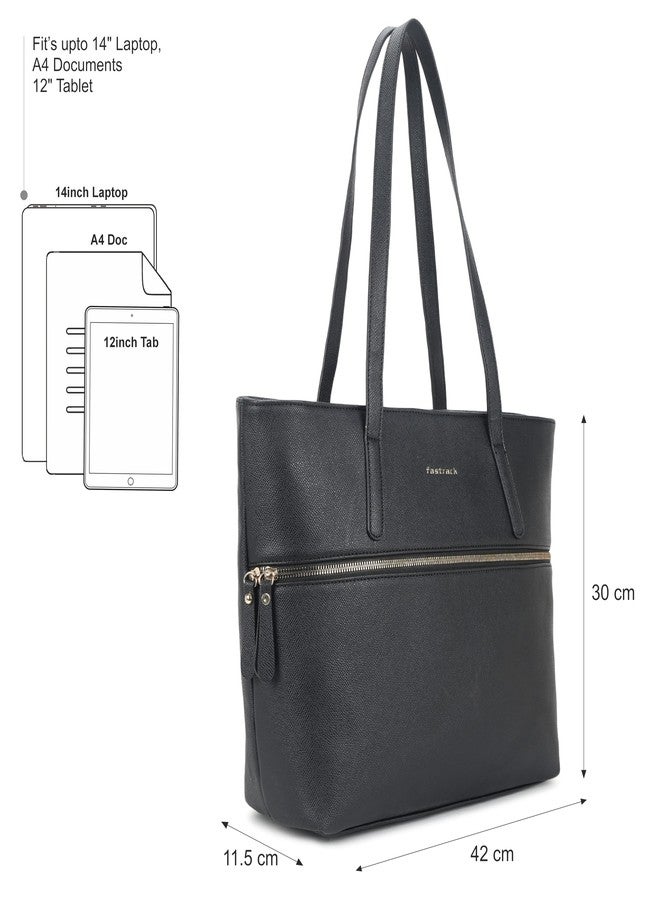 Fastrack Casual Laptop Tote Bag For Girls, Large Size With A Zipper Closure And Padded Laptop Compartment, Compatible With Laptops Up To 14 Inches, Double Handle Bag, Black - Image 4